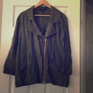 Forever 21 Army Green Studded Linen Jacket Large
